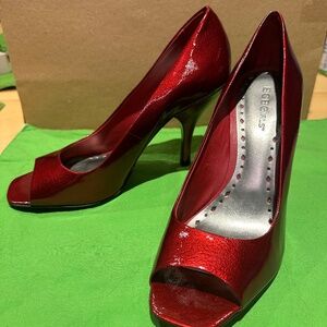 BCBG Ariel Ruby Red Open-Toe Stiletto Pumps